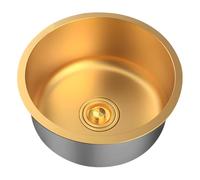 Fregadero de Cocina pequeño y Redondo de Acero Inoxidable, 32/36/40 cm, bajo encimera, de una cubeta, con desagüe (Dorado, 36 x 36 x 19 cm)