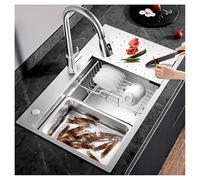 Fregadero de cocina plateado grande, fregadero de cocina de alta resistencia con desagüe completo, fregadero de cocina de acero inoxidable 304 para una bañera (B, 80 x 50 x 22 cm)