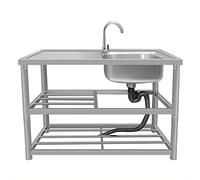 Fregadero de cocina portátil de acero inoxidable con grifo, encimera comercial duradera para restaurante, agua fría y caliente