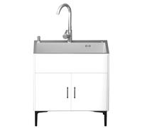 Fregadero de cocina portátil de acero inoxidable montado en la pared, juego de vani con armario Fau & Sto perfecto para uso doméstico y exterior, blanco y negro, 68 x 45 cm