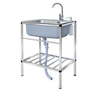 Fregadero de cocina portátil de acero inoxidable para garaje, jardín, caravana, incluye grifo de agua fría, ideal para cocinar y limpiar al aire libre.