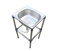 Fregadero de cocina portátil para exteriores, fregadero de un solo tazón con tubo de drenaje de plástico, 29 pulgadas de altura para camping, granja, cafetería, hospital, y versátil (37 x 32 x 70 cm)