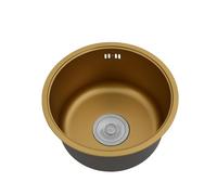 Fregadero de cocina redondo de 36 cm, dorado, fregadero como fregadero empotrado o montaje superior, fregadero con cesta de filtro y tapa para cocina, bar, autocaravana