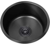 Fregadero de cocina redondo de acero inoxidable 304, 42 cm, color negro con | Superficie negra nanorecubierta, montaje inferior/superior, con almohadilla silenciosa y revestimiento anticondensación.