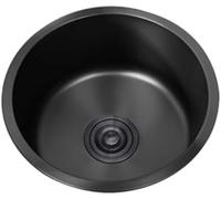 Fregadero de cocina redondo de acero inoxidable 304, 42 cm, color negro con | Superficie negra nanorecubierta, montaje inferior/superior, con almohadilla silenciosa y revestimiento anticondensación.