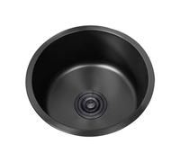 Fregadero de cocina redondo de acero inoxidable 304, color negro, 1 cuenco con drenaje superior y montaje inferior, 28 cm de diámetro, elegante lavabo de cocina, fácil de limpiar