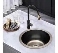 Fregadero de cocina redondo de acero inoxidable, 36 x 18 cm, fregadero redondo, fregadero individual, cesta de filtro y guantes, lavabo de camping se puede utilizar para cocinas, baños, estudios