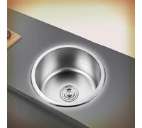 Fregadero de cocina redondo de acero inoxidable de 14 pulgadas, lavabo de mano de un solo tazón para RV, baño, garaje, balcón (sin grifo)