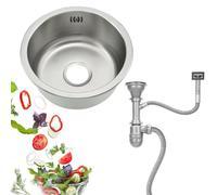 Fregadero de cocina redondo de acero inoxidable de 36,5 cm de diámetro, para la instalación en baños, cocinas, despensas, lavaderos, laboratorios, color plateado