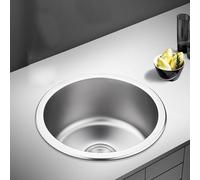 Fregadero de cocina redondo de acero inoxidable de 38 x 38 cm, fregadero de bar de un solo tazón con drenaje y desbordamiento, lavabo de preparación ideal para caravanas y uso doméstico