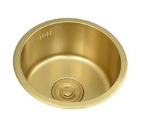 Fregadero de cocina redondo de acero inoxidable dorado - 32/36/40 cm, cuenco individual con residuos y desbordamiento, esencial para cocina pequeña y moderna (dorado-A, 32 cm)