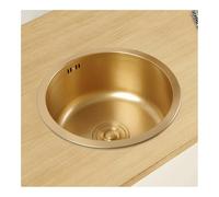 Fregadero de Cocina Redondo de Acero Inoxidable Dorado, Fregadero de encimera de un Seno, Fregadero pequeño para Bar, Fregadero para el hogar, con Accesorios (40 x 40 x 19 cm)