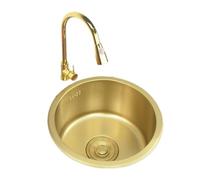 Fregadero de cocina redondo dorado bajo encimera, fregadero de acero inoxidable para barra, ideal para caravanas, caravanas, lavandería exterior, para restaurantes, bares(C,36cm/14.1in)