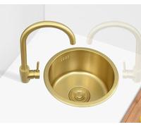 Fregadero de cocina redondo dorado bajo encimera, fregadero de acero inoxidable para barra, ideal para caravanas, caravanas, lavandería exterior, para restaurantes, bares(A,42cm/16.5in)