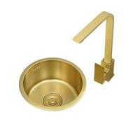 Fregadero de cocina redondo dorado bajo encimera, fregadero de acero inoxidable para barra, ideal para caravanas, caravanas, lavandería exterior, para restaurantes, bares(B,36cm/14.1in)