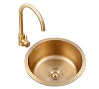 Fregadero de cocina redondo dorado con grifo y accesorios, fregadero de barra de acero inoxidable (color: dorado, tamaño: 40 cm)