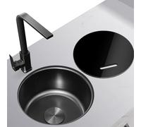 Fregadero De Cocina Redondo Negro Con Nanorrevestimiento Lavabo De Acero Inoxidable Antiarañazos Resistente Al Aceite Y Libre De Óxido Con Tapa Y Grifo A Juego Instalación Bajo Encimera O Empotrada(40