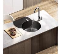 Fregadero de cocina redondo pequeño de acero inoxidable, cuenco individual con grifo extraíble, lavabo para cocinas y bares de restaurante (40 cm)