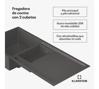 Fregadero de cocina TitanSteel con escurridor | 100 x 45 cm | inoxidable | 2 vasos | resistente al calor Klarstein