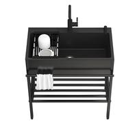 Fregadero de cocina utilitario de un solo tazón comercial de acero inoxidable con grifos de pie, lavabo de mano para interiores y exteriores, fregaderos de lavandería