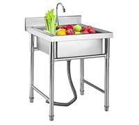 Fregadero de Cocina utilitario, Fregadero Grande de un Solo Seno, Fregadero Comercial de Acero Inoxidable 304 de 1 Compartimento con Grifo, utilitario Independiente para Restaurante, lavader