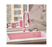 Fregadero de cuarzo rosa, fregadero de cocina de una sola cubeta de gran capacidad, bordes perfectamente redondeados, superficie supersuave, excelente sistema de drenaje, minimiza el ruido/r