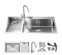 Fregadero de doble cuenco de acero inoxidable con tabla de lavado, práctico fregadero de cocina para balcón, fregadero de lavandería con grifo y desagüe, ideal para lavandería (izquierdo, 120 x 48 x