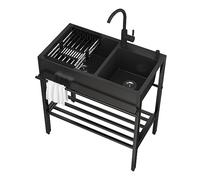 Fregadero de doble tazón de acero inoxidable con pulverizador extraíble Fau de 80,8 x 45 cm, fregadero de cocina Wortat para una fácil limpieza y uso versátil