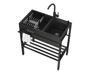 Fregadero de doble tazón de acero inoxidable con pulverizador extraíble Fau de 80,8 x 45 cm, fregadero de cocina Wortat para una fácil limpieza y uso versátil