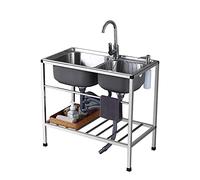 Fregadero de doble tazón de acero inoxidable de alta resistencia - Lavabo comercial y de lavado de manos para uso al aire libre, jardín, patio trasero y garaje - y versátil