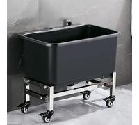 Fregadero de fregona con rodillo, estación de lavado de pie para cocina, móvil fregadero de un solo seno independiente extraíble con desagüe ampliado,para lavandería, patio, garaje(Black,60cm)