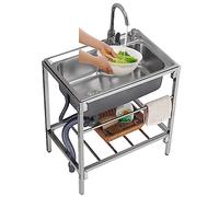 Fregadero de garaje Fregadero de acero inoxidable 304 de un solo recipiente Fregadero para exteriores Fregadero de cocina comercial grande con grifo de agua fría y caliente para lavandería en