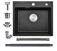 Fregadero de granito negro 50x45cm, fregadero negro, fregadero de cocina rectangular, moderna instalación empotrada de granito, lavabo de cocina, fregadero de cocina pequeño, lavabo individual con 2