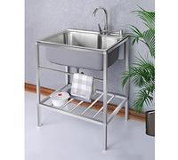 Fregadero De Jardín De Acero Inoxidable, Sistema De Fregadero Al Aire Libre, Grifo De Cocina Pequeño Montado En La Pared con Soporte para Caja De Basura, Adecuado para Una Instalación Simple A Prueb