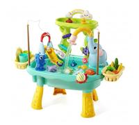 Fregadero de juego para niños pequeños de 1 a 3 años, Fregadero de juego con agua corriente - Juguete de recirculación eléctrica con rociador de volcán, actividades de pesca y tobogán (azul) mesa d