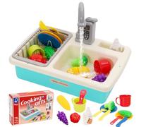 Fregadero de Juguete de Cocina con Agua Corriente, Fregadero Cocina Juguete con Lavaplatos y Grifo de Agua, Cocina de Juguete para Niños, Juegos de rol para Niños y Niñas de 3 4 5 6 Años(Verde)