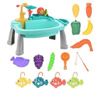Fregadero de juguete, fregadero de cocina de juguete con grifo eléctrico, accesorios de vajilla falsos para niños a partir de 3 años