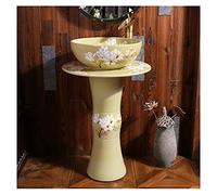 Fregadero de la Cuenca de baño de cerámica Tradicional con Pedestal Completo y un Agujero de Grifo Lujoso, una Unidad de Cuenca de pie fácil de Limpiar (u sin Espejo) Made in China