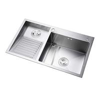 Fregadero de lavandería con tabla de lavado, fregadero de cocina de acero inoxidable, para el hogar, piscina, balcón, habitación, lavabo fácil de limpiar, doble tazón, 800 mm