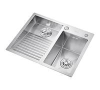 Fregadero de lavandería con tabla de lavado, fregadero de cocina de acero inoxidable, para el hogar, piscina, balcón, habitación, lavabo fácil de limpiar, doble tazón (600 mm)
