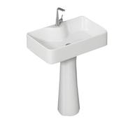 Fregadero de lavandería independiente con grifo y kit de drenaje, lavabo de pie para baño, tamaño mediano, perfecto para el hogar y cuartos de servicio