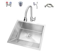 Fregadero de lavandería Multiusos de Acero Inoxidable con Tabla de Lavar, Fregadero de lavandería De Acero Inoxidable Empotrado, Lavabo de Limpieza para Interior y Exterior(500x450mm)