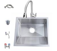 Fregadero de lavandería Multiusos de Acero Inoxidable con Tabla de Lavar, Lavabo Baño Empotrable de Acero Inoxidable 304 fácil de Limpiar(500x450mm)