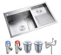 Fregadero de lavandería plateado,fregadero práctico de acero inoxidable para lavandería, lavabo de cubo de lavandería de doble tazón de 22 cm de profundidad, con lavabo facial integrado(Silver-A,80x48