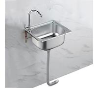 Fregadero de mano comercial de acero inoxidable, fregadero de un solo tazón montado en la pared con grifo de cuello de cisne para restaurante y cocina RV