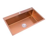 Fregadero De Oro Rosa Fregadero De Un Solo Tazón De Acero Inoxidable Fregadero De Cocina Hecho A Mano De 21 Cm De Profundidad Cuenco Individual De Cocina for El Hogar Con Accesorios (Color : Rose gol