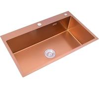 Fregadero de Oro Rosa Fregadero Grande de encimera Fregadero de Acero Inoxidable de un Solo tazón Fregadero de Cocina Hecho a Mano de 21 cm de Profundidad Fregadero de ángulo R10 °