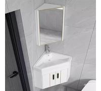Fregadero de pared con lavabo de cerámica, lavamanos de esquina y armario de espejo, combo de lavabo de baño con grifo y drenaje para espacio pequeño