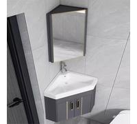 Fregadero de pared con lavabo de cerámica, lavamanos de esquina y armario de espejo, combo de lavabo de baño con grifo y drenaje para espacio pequeño