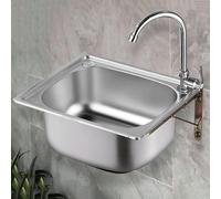 Fregadero de pared de acero inoxidable con grifo - Lavabo de manos para restaurantes y bares